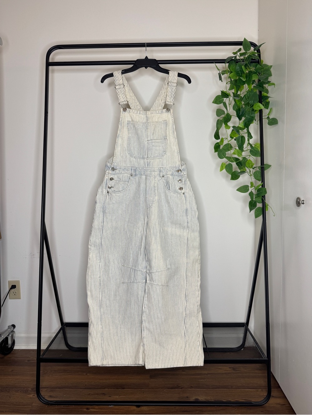 Free People We The Free Good Luck Striped Barrel Leg Overalls size S Small - Picture 2 of 12